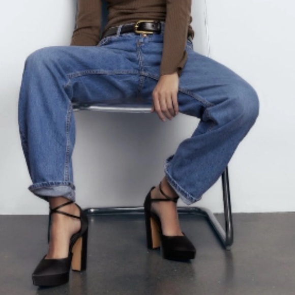 ZARA LIMITED EDITION HEELED PLATFORM SHOES. Satin black. - Picture 2 of 7